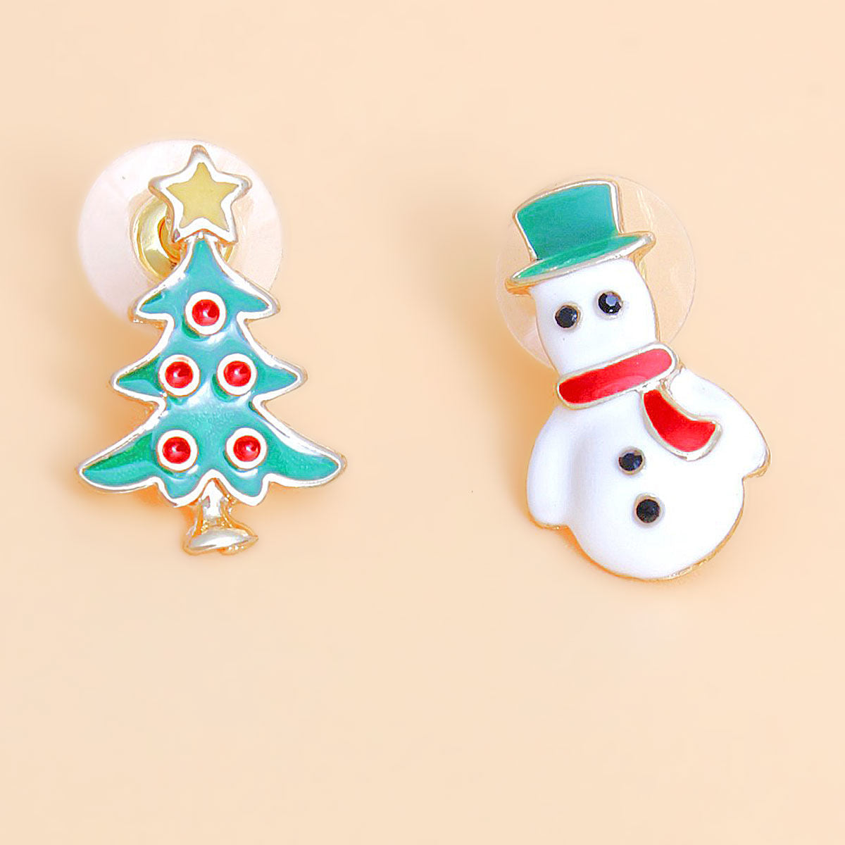 Whimsical Winter Fun: Tree and Snowman Mismatched Studs