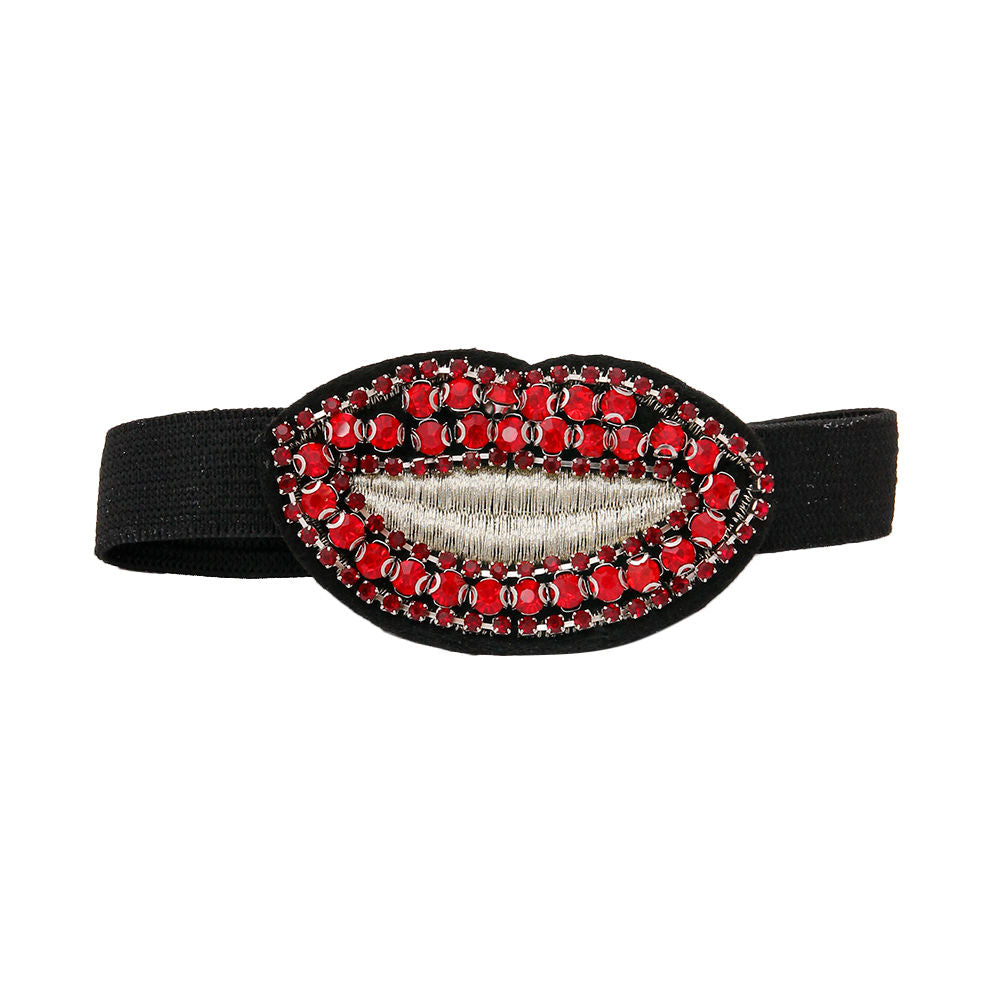 Pair of Red Rhinestone Lips Shoe Bands