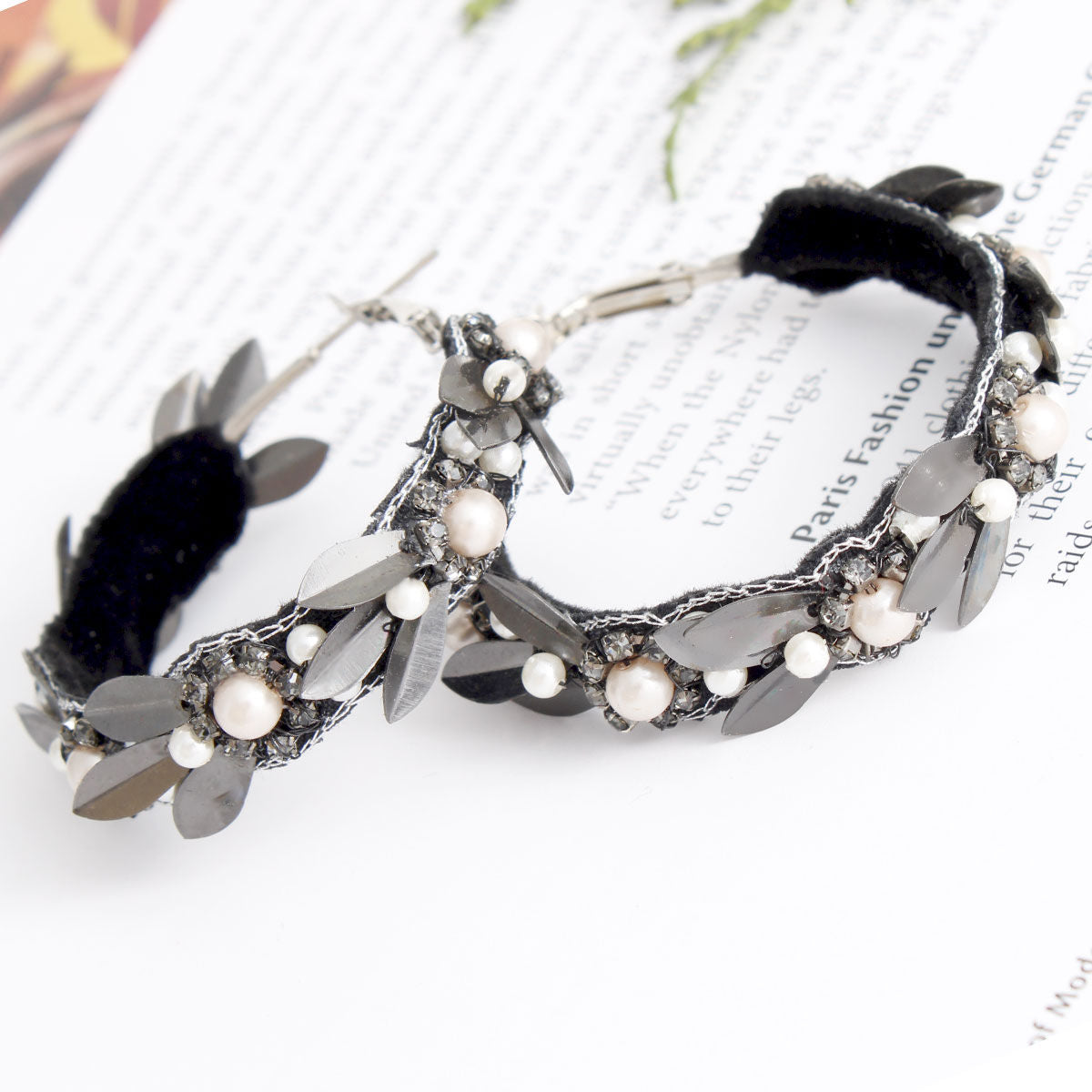 Midnight Muse Black Pearl Hoop Earrings – Edgy Glam