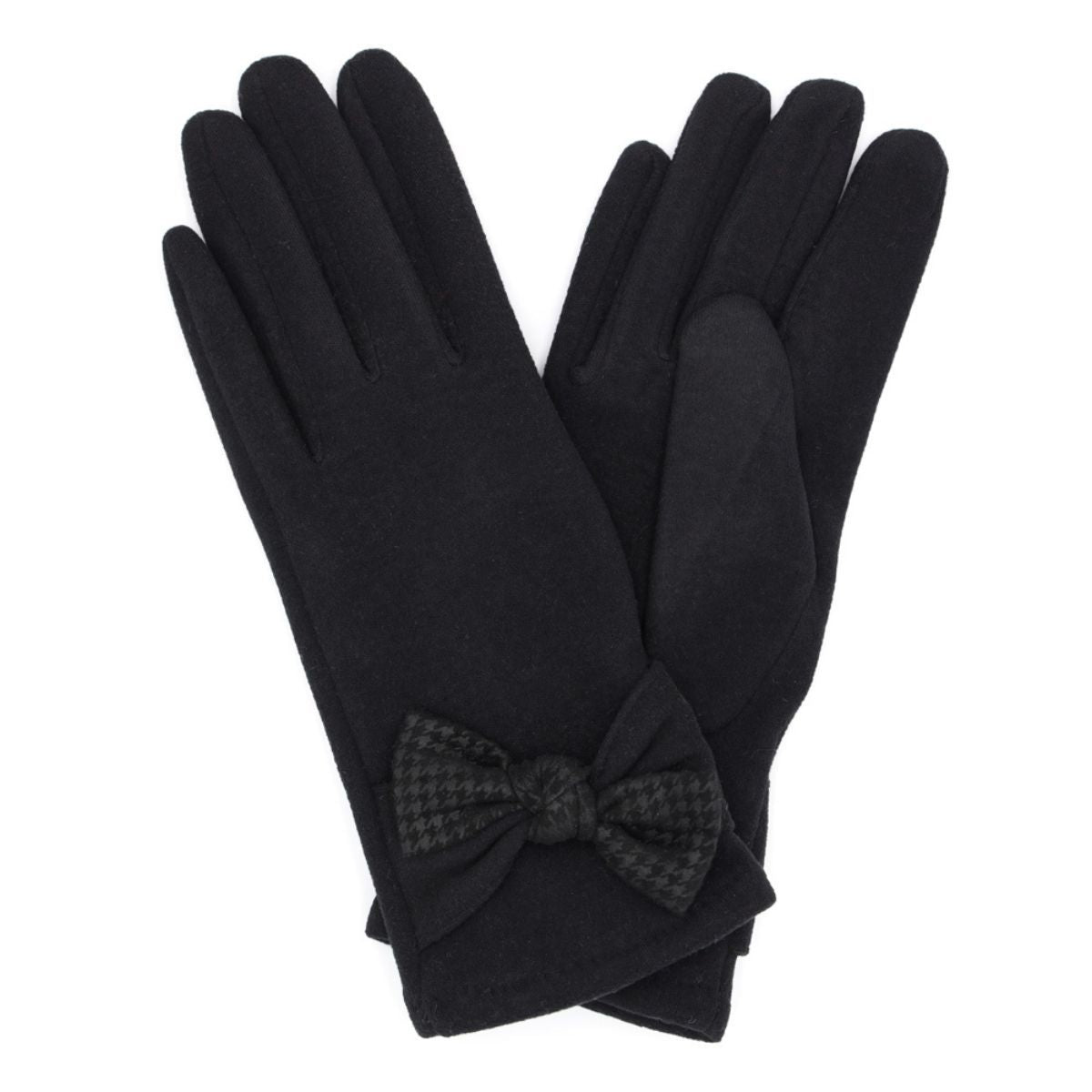 Black Houndstooth Bow Smart Gloves