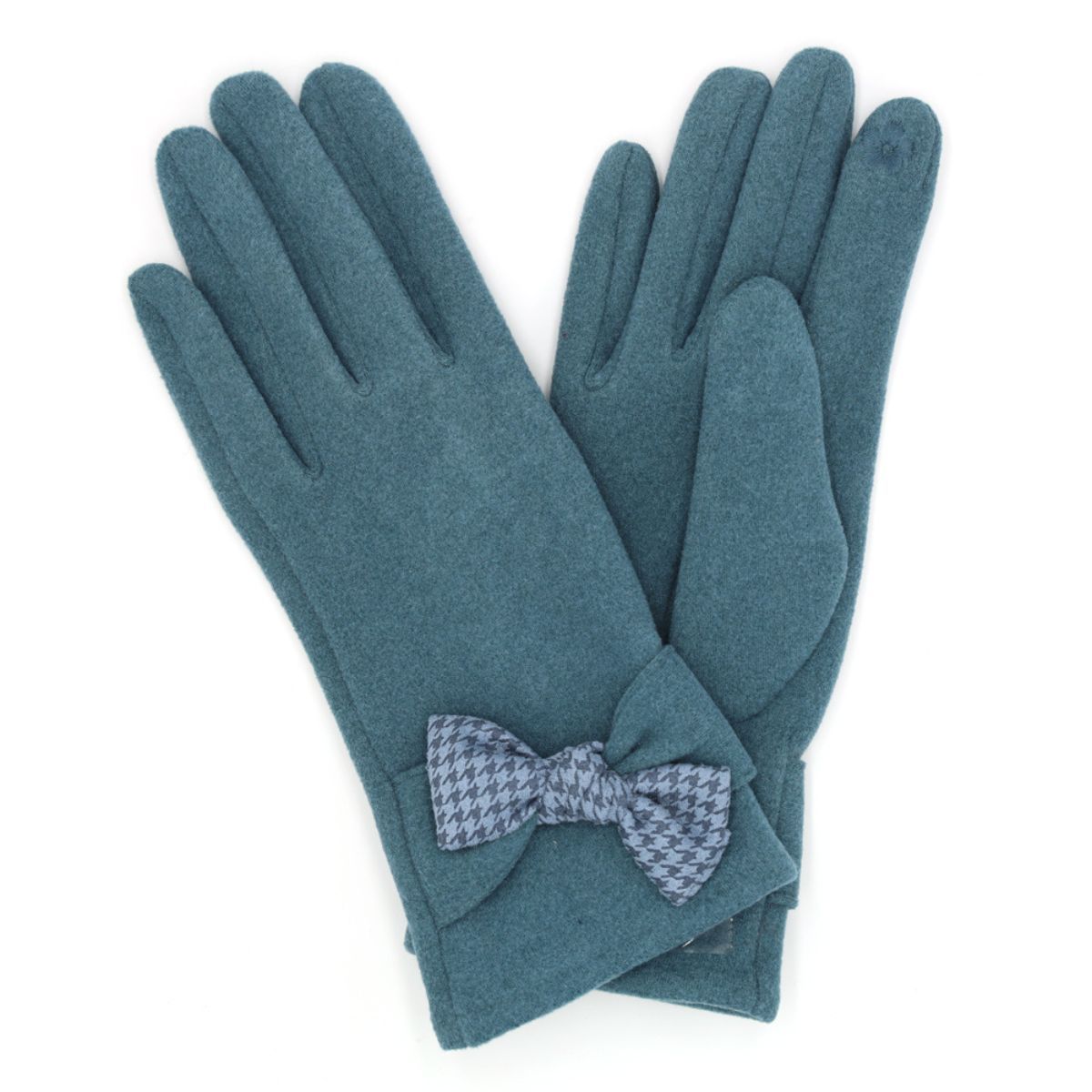 Blue Houndstooth Bow Smart Gloves