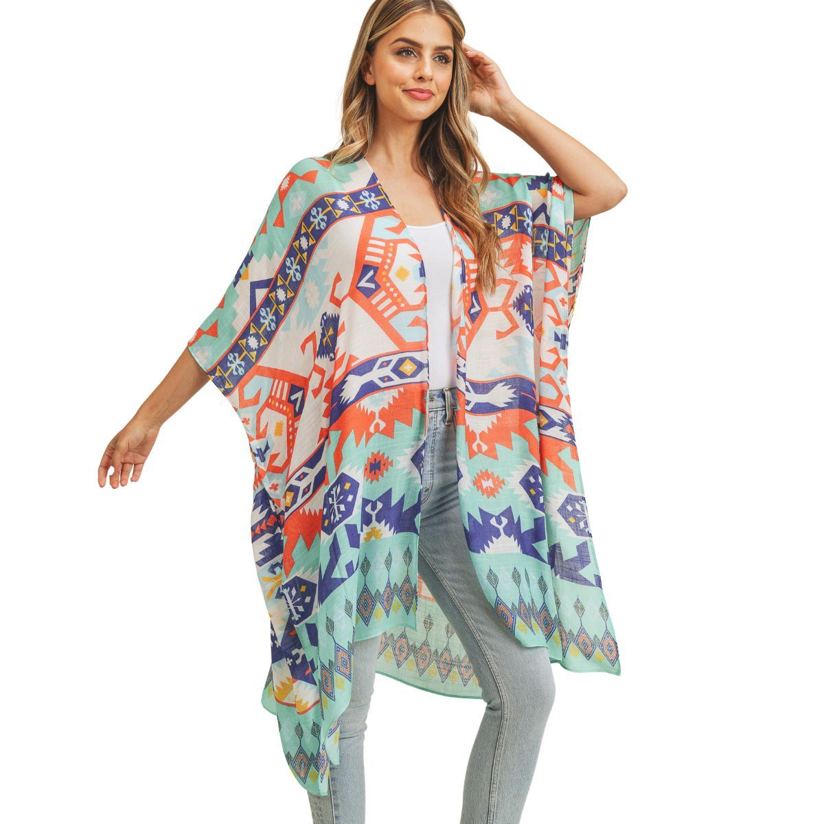 Turquoise Aztec Tribal Kimono