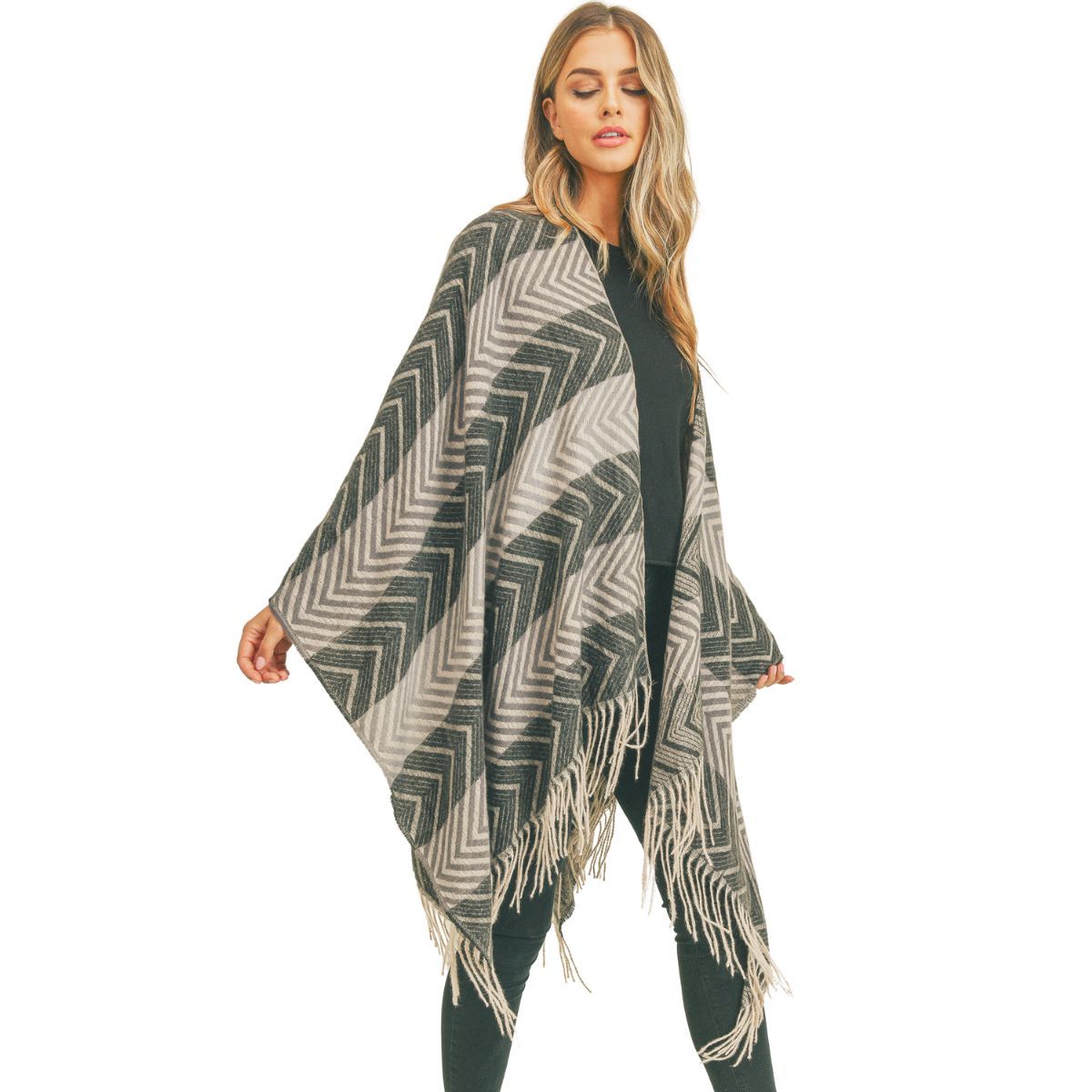 Black and Gray Chevron Stripe Ruana