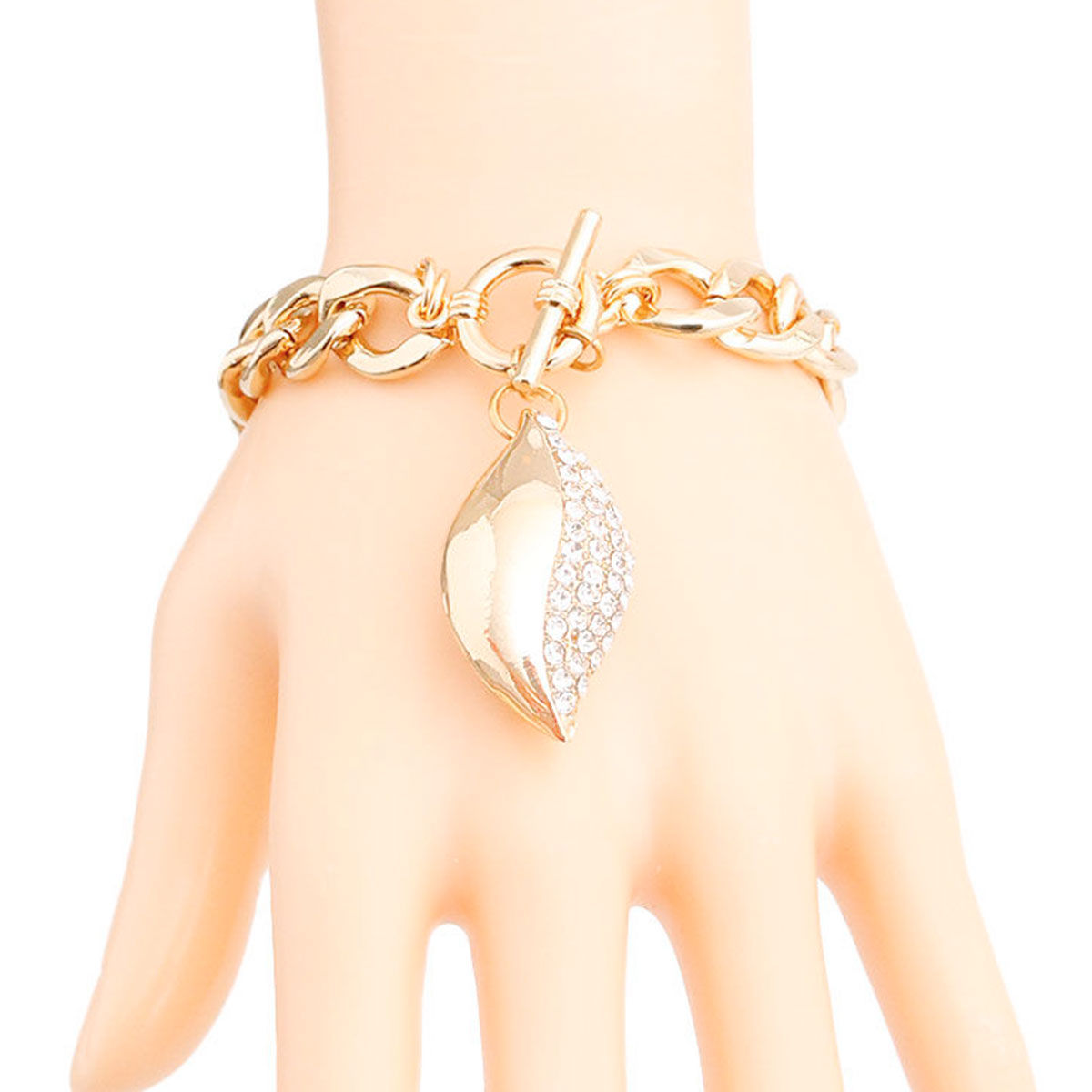 Gold Curved Oval Charm Bracelet