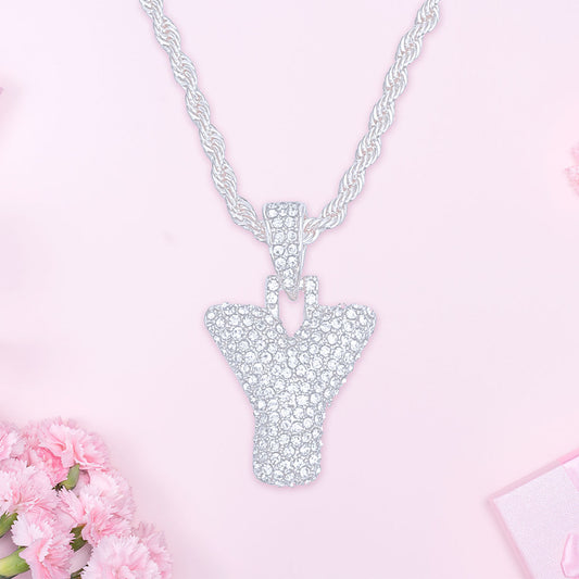 Y Rhinestone Silver Necklace