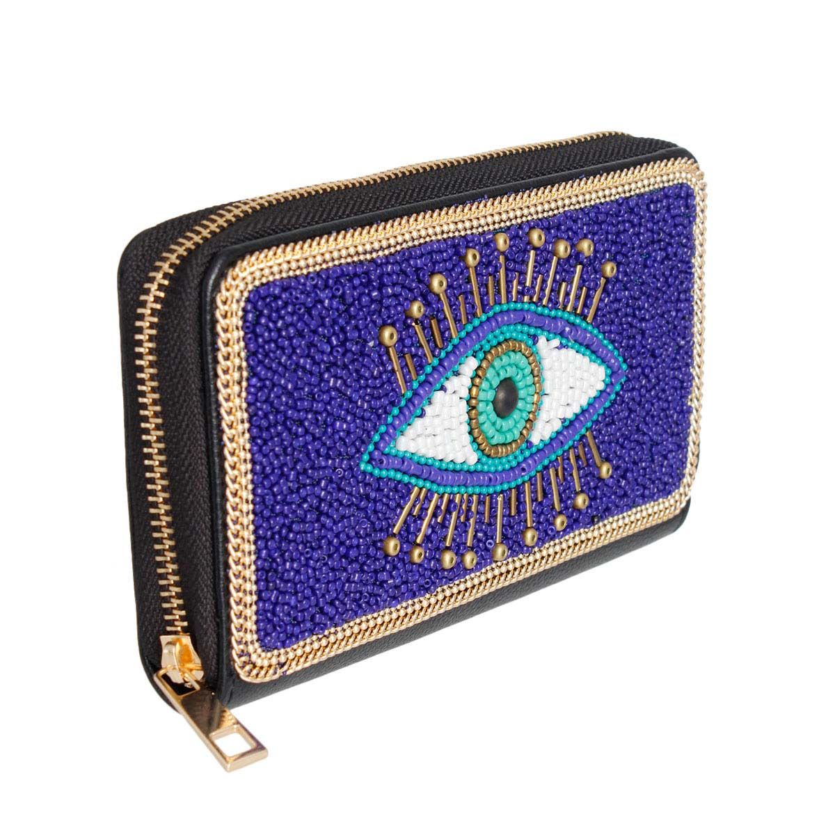 Blue Evil Eye Beaded Wallet