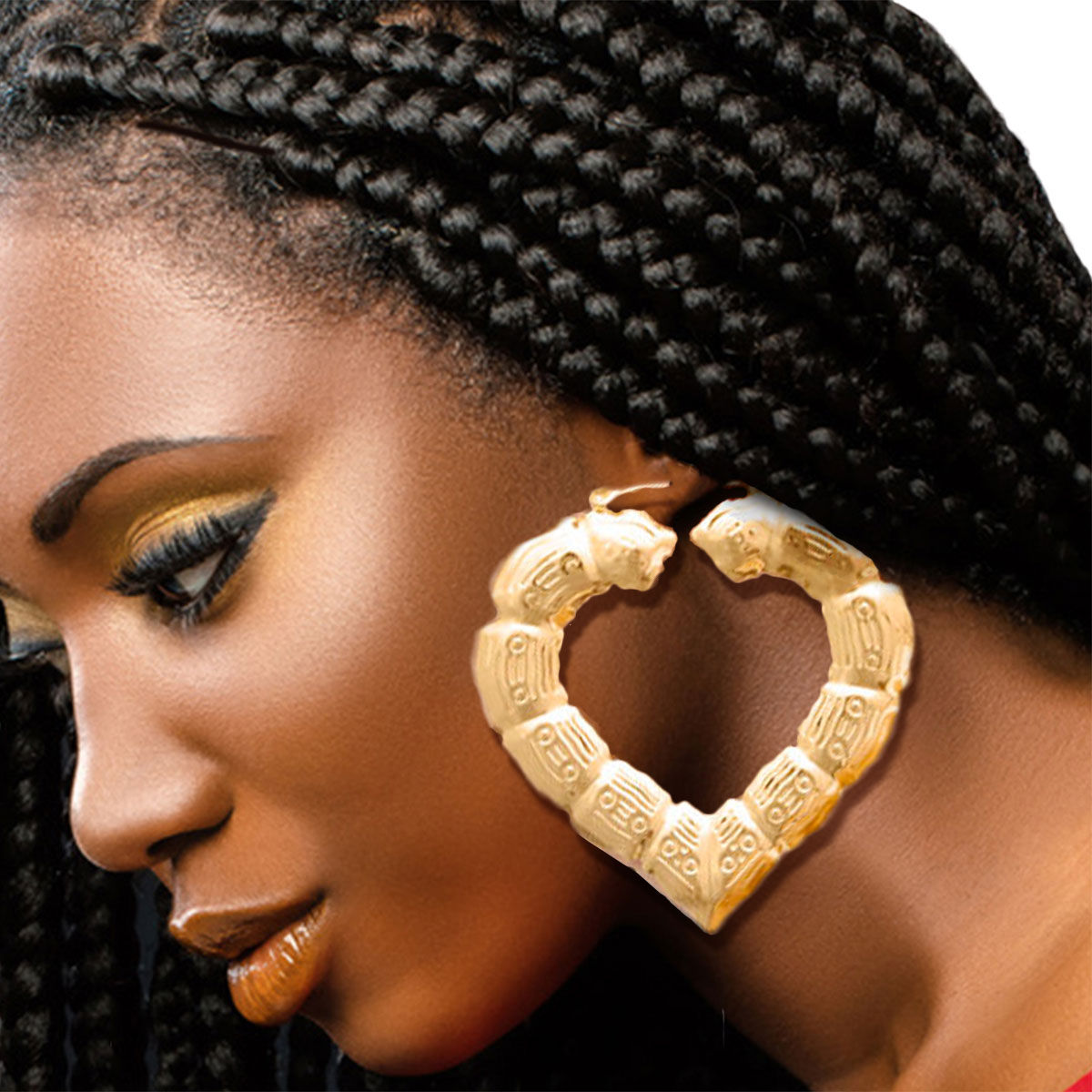 Large Gold Heart Bamboo Hoop Earrings