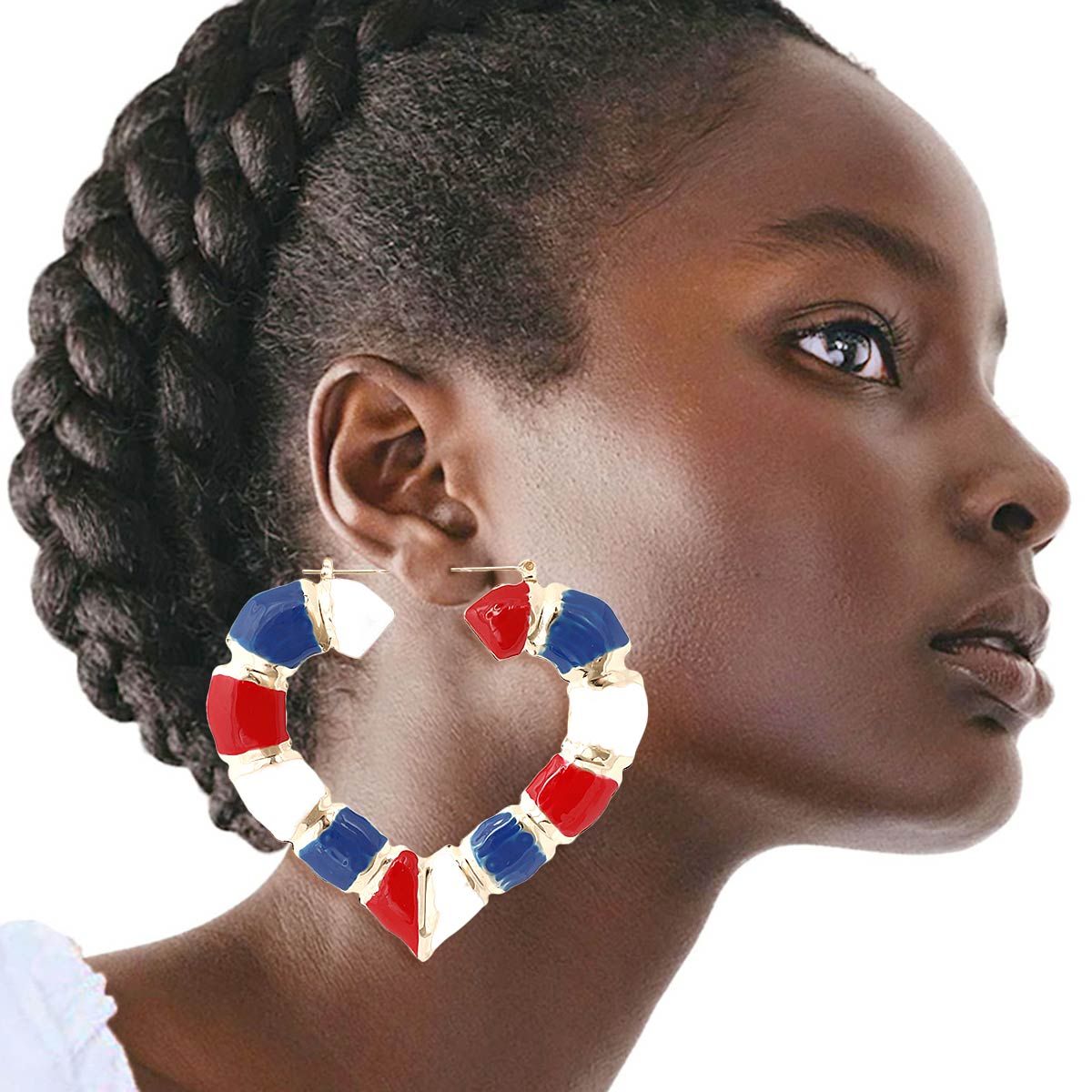 Red White Blue Heart Bamboo Hoops