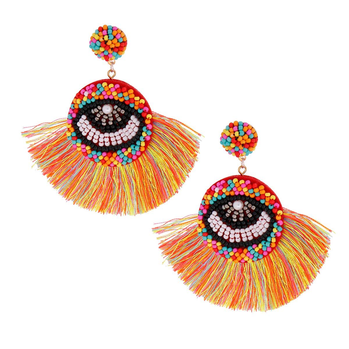 Multi Beaded Eye Tassel Earrings