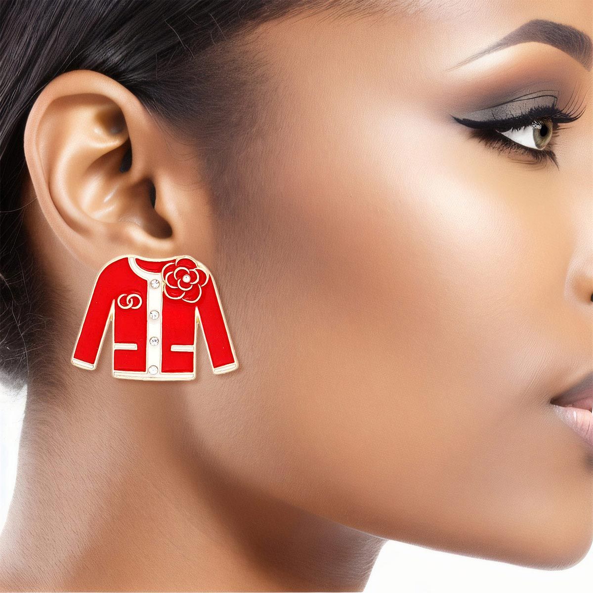 Studs Red Gold Camellia Sweater Earrings for Women