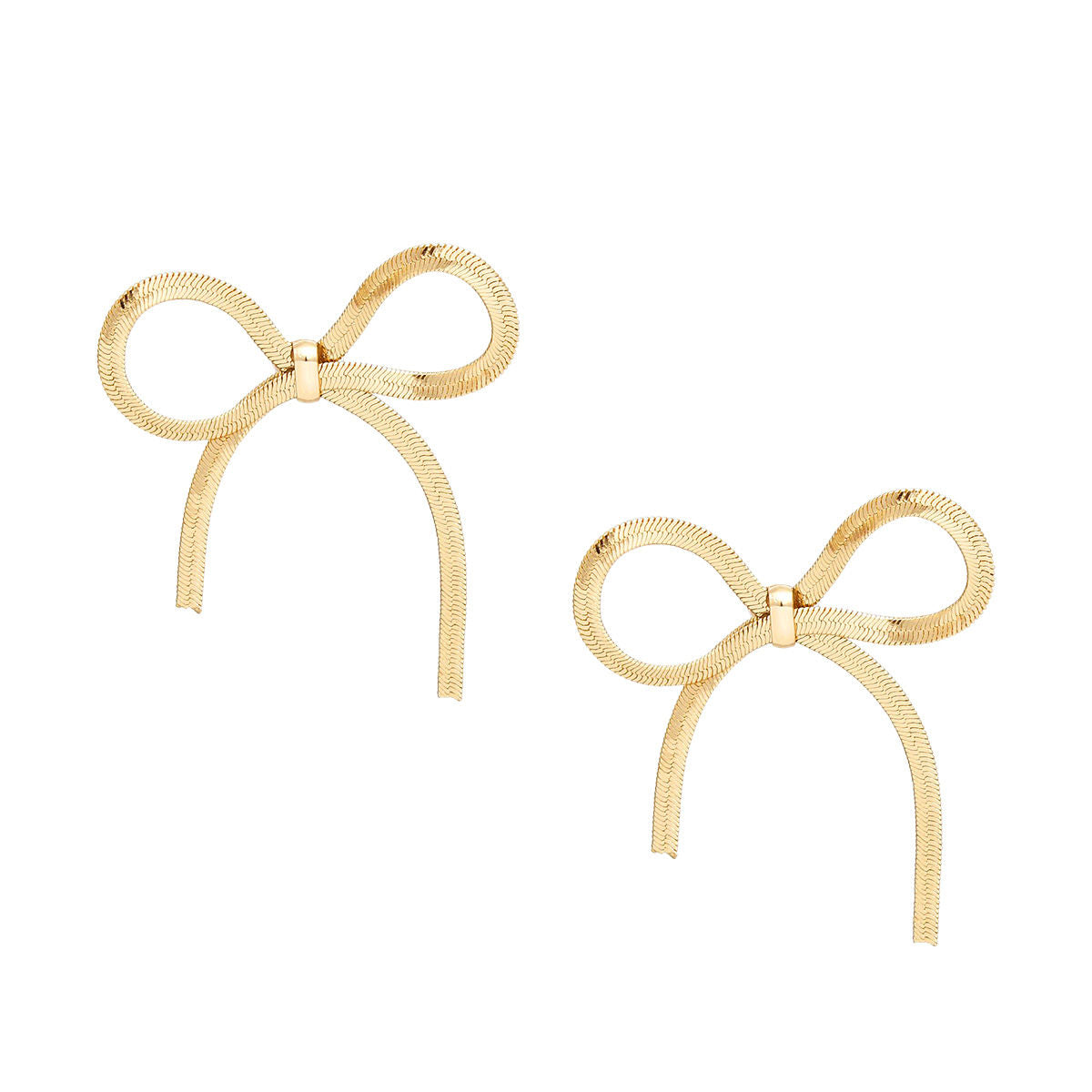 Studs Gold Herringbone Ribbon Bow Earrings Women