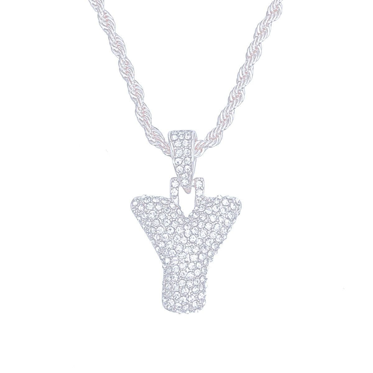 Y Rhinestone Silver Necklace