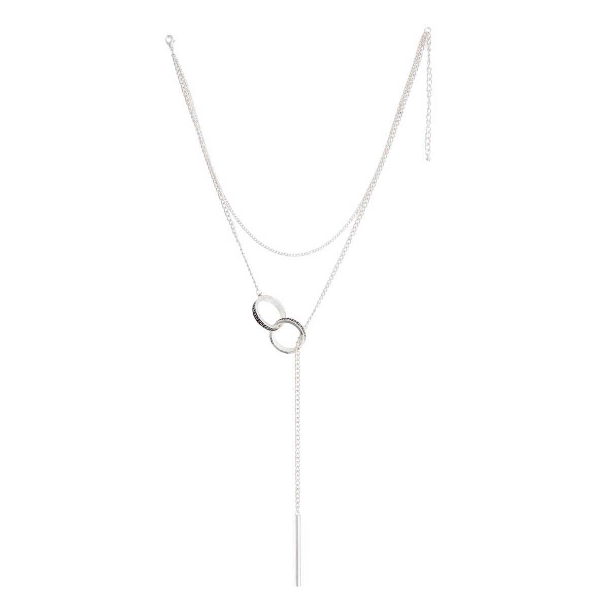 Silver Greek Key Lariat Necklace