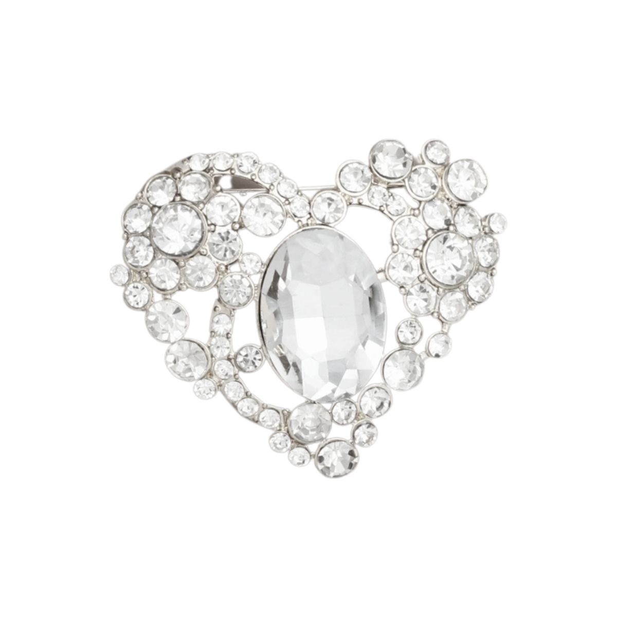 Brooch Silver Crystal Flower Heart Pin for Women