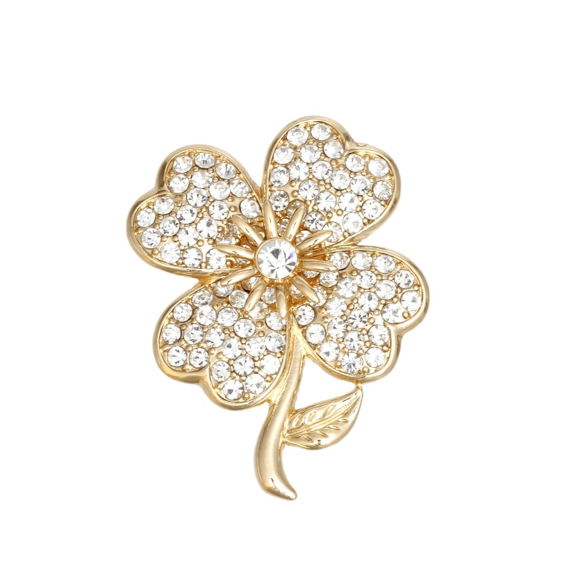 Brooch Gold Clover Heart Stone Pin for Women