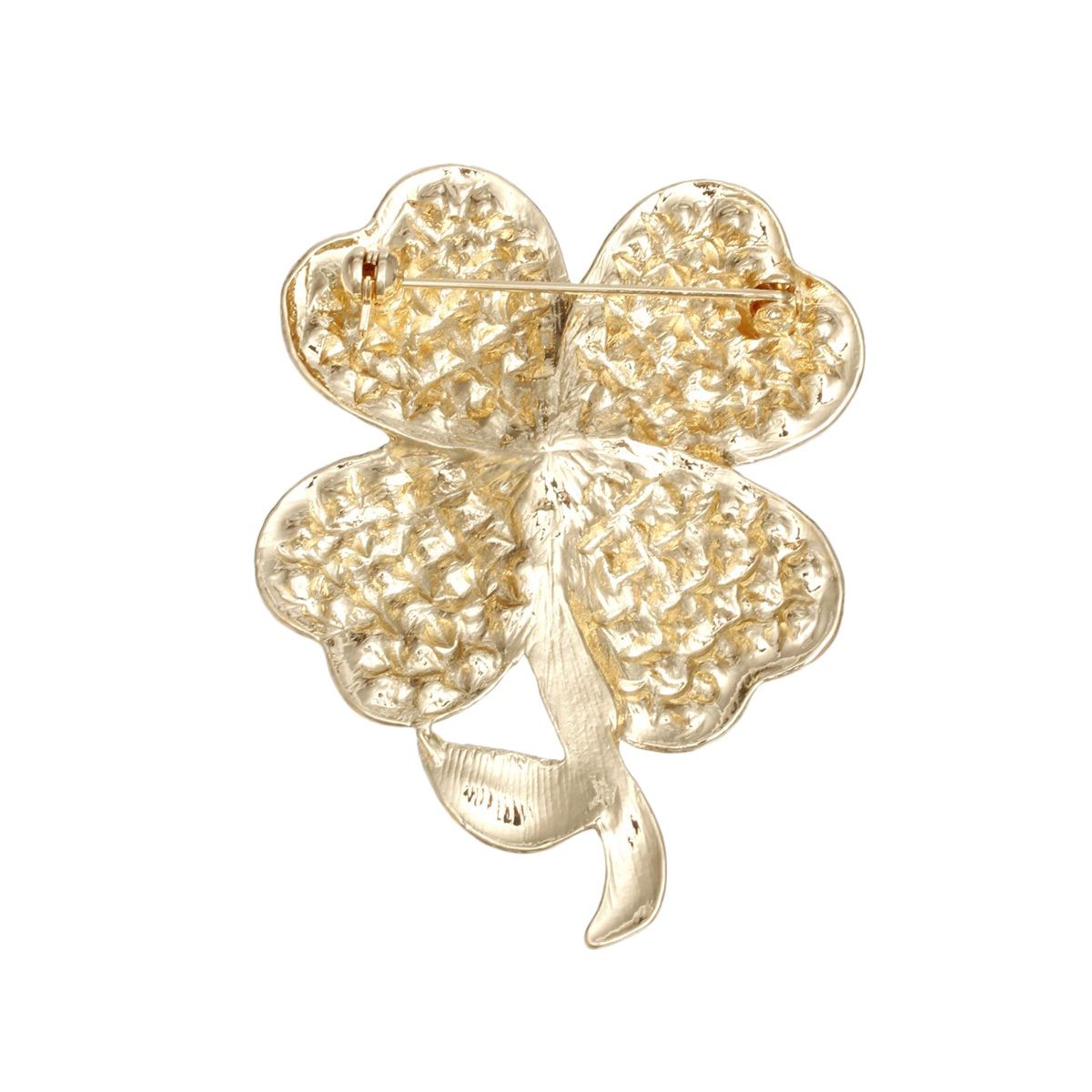 Brooch Gold Clover Heart Stone Pin for Women