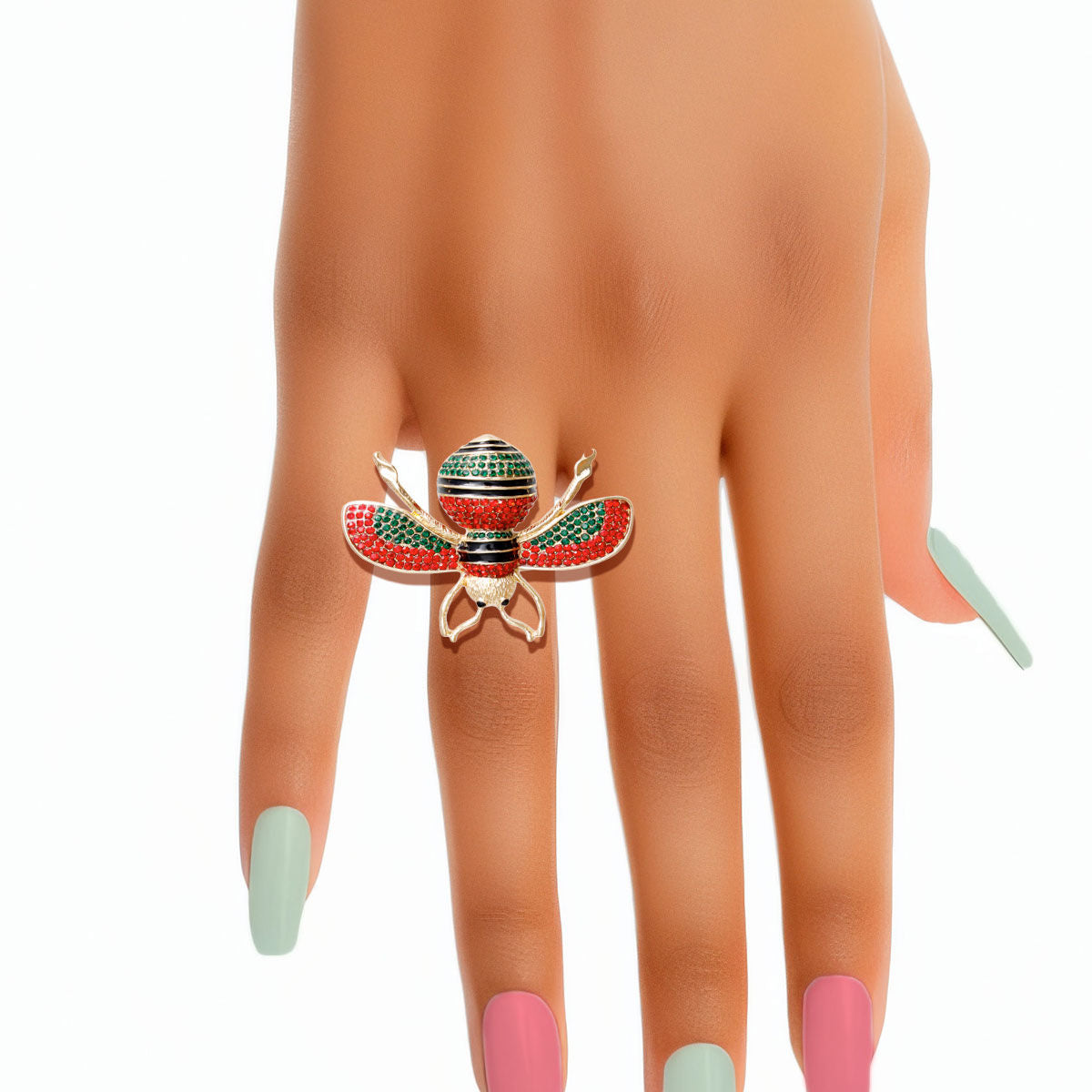 Polychromatic Rhinestone Bee Stretch Ring