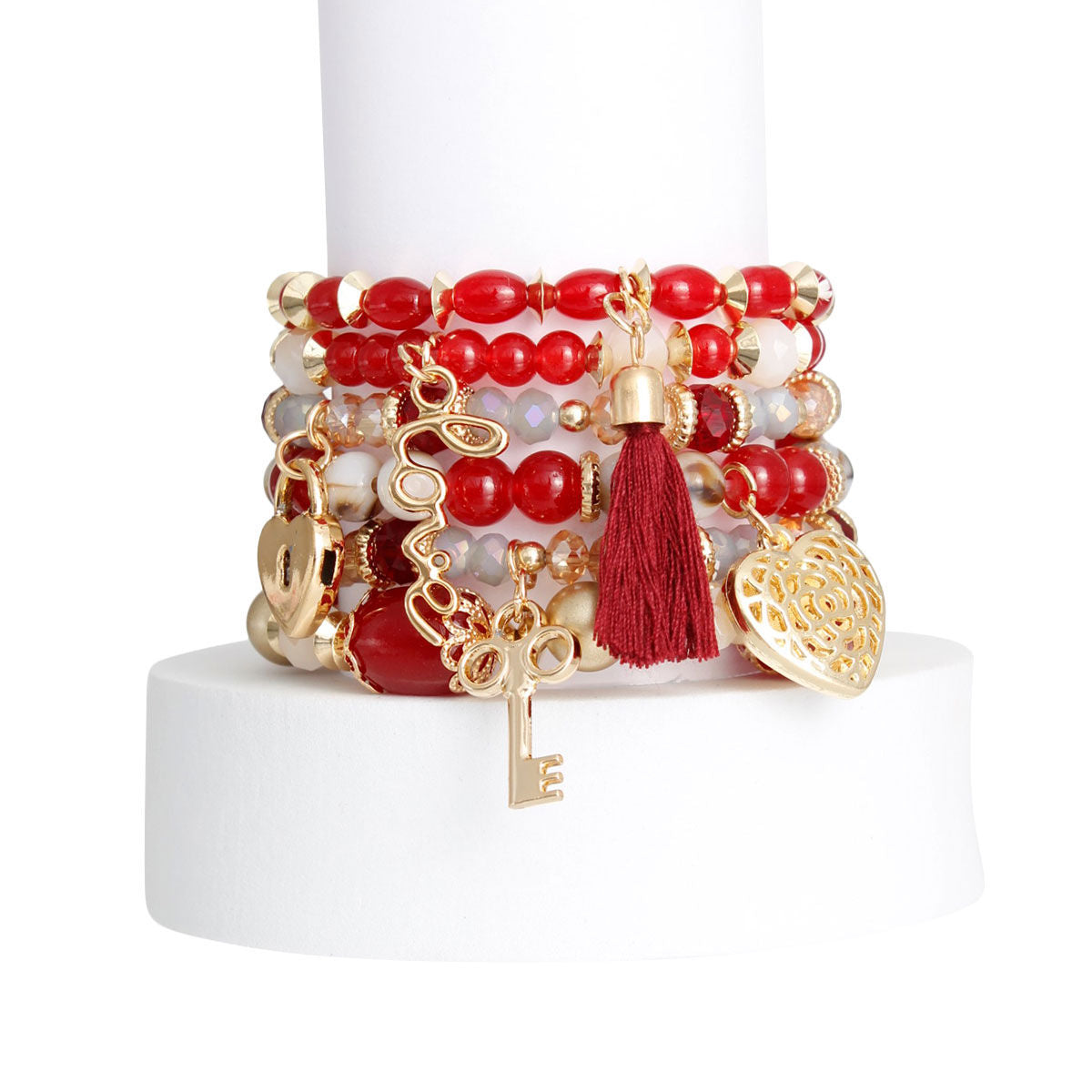 Burgundy Glass Bead Love Bracelets