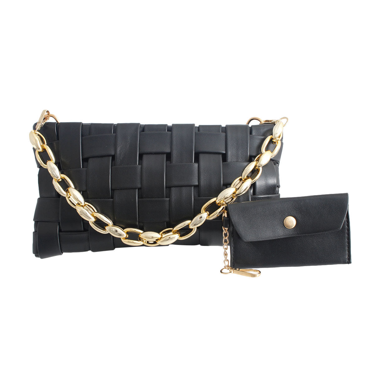 Black Woven Clutch Crossbody Set