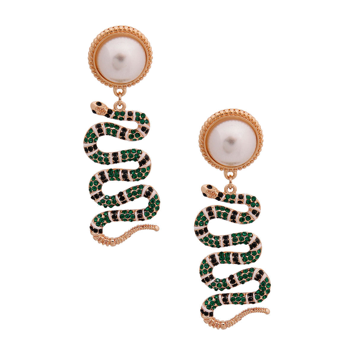 Emerald Elegance: Snake Pearl Earrings