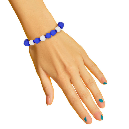 ZPB Blue White Matte Rubber Coated Bead Bracelet