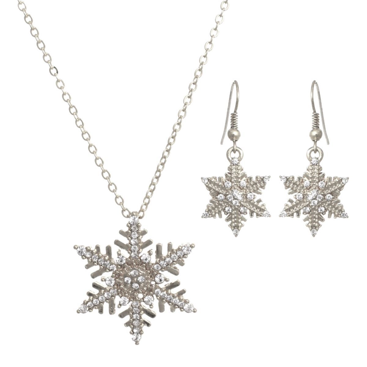 Silver Winter Snowflake Necklace Set