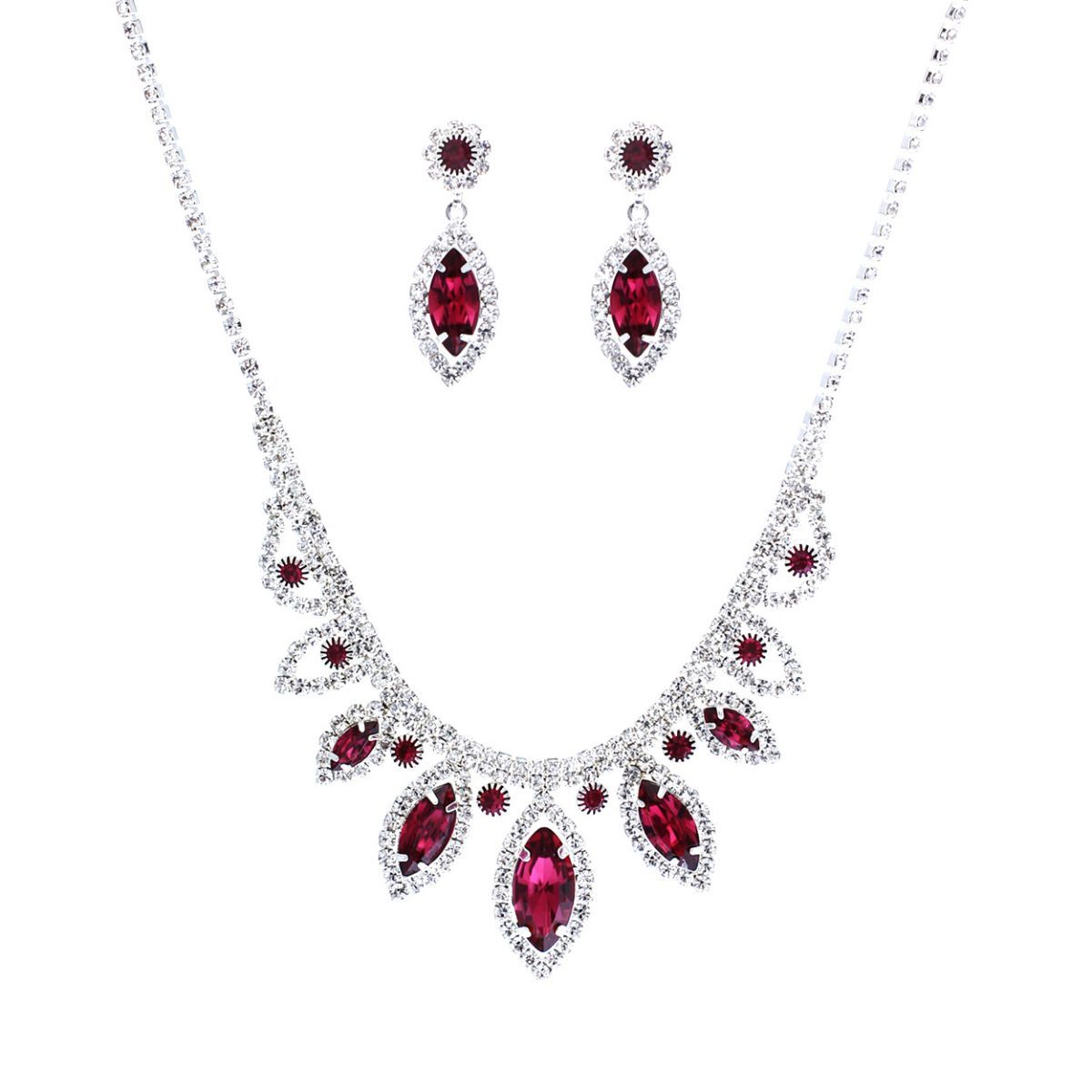 Fuchsia Marquise Crystal Silver Set