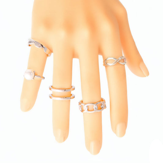 Silver Pearl Midi Ring Set