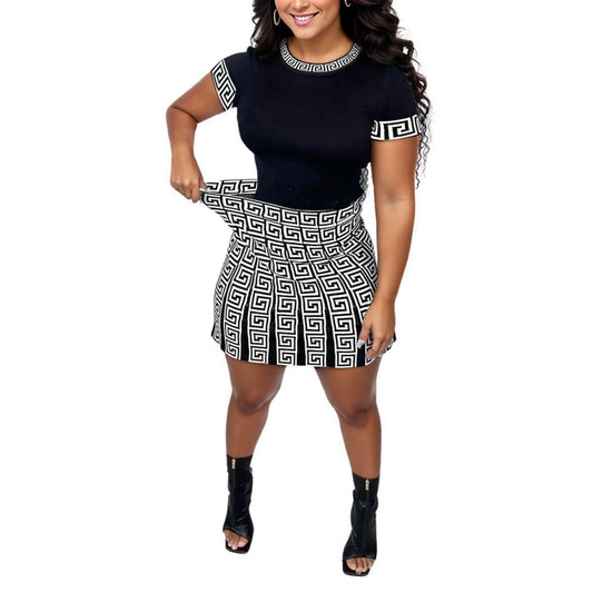 Black White 5XL Top Skirt Set