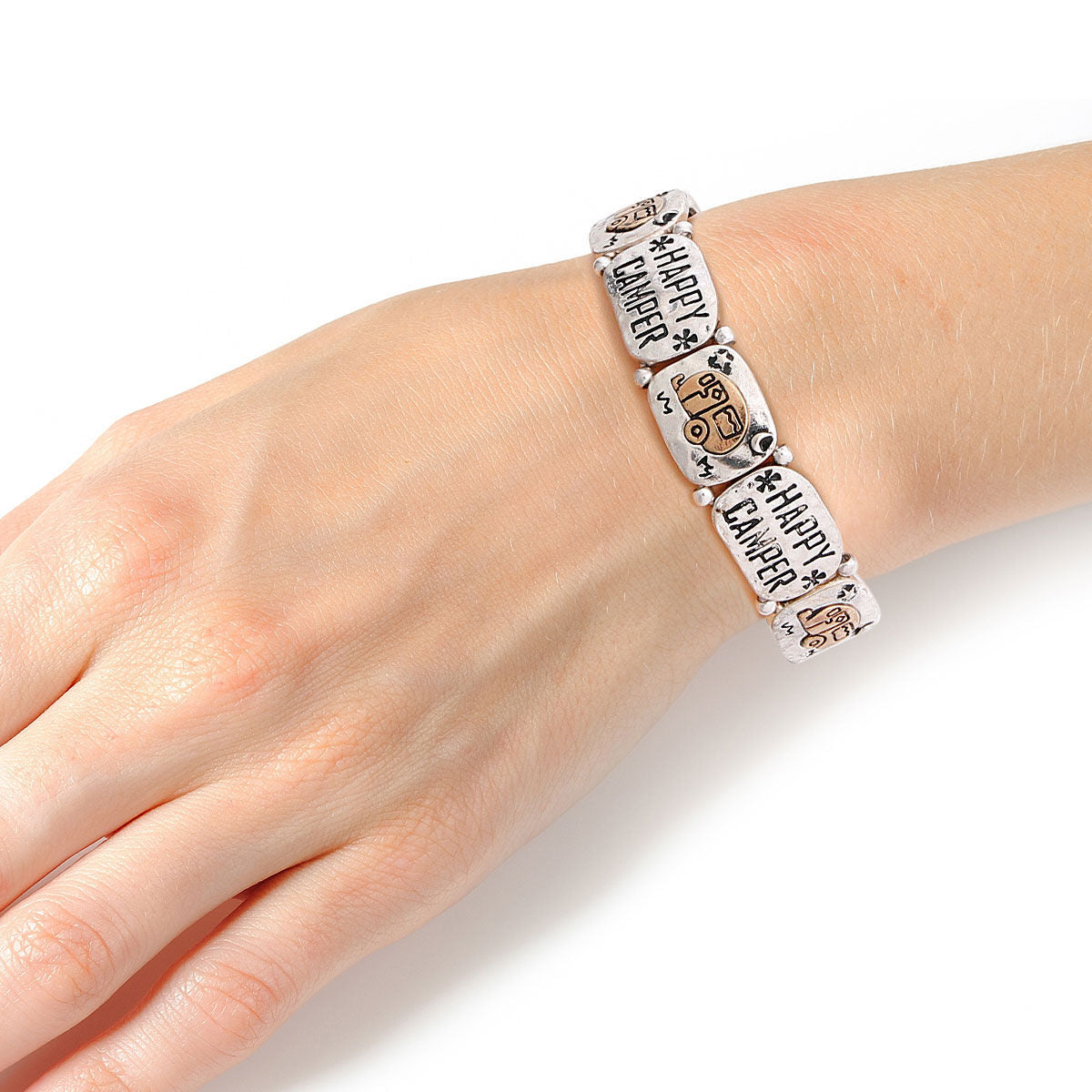 Mixed Metal Happy Camper Engraved Bracelet