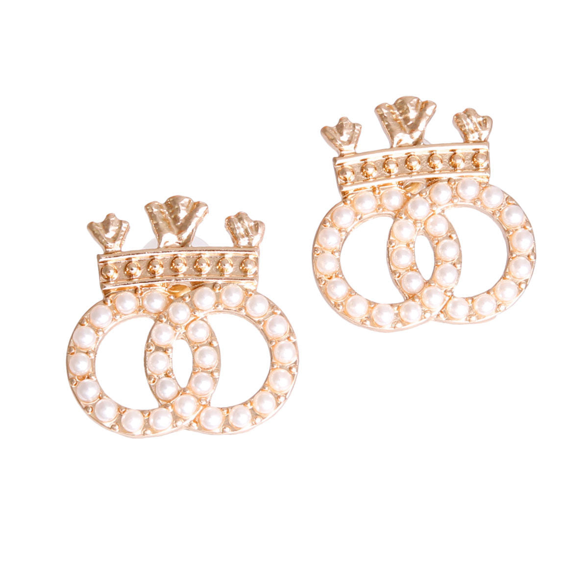 Regal Crown Studs - Gold Pearl