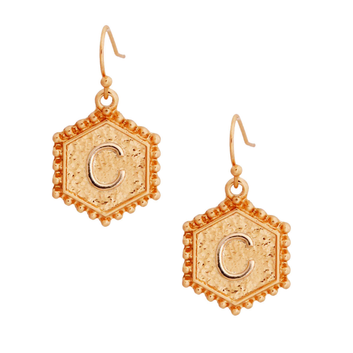 C Hexagon Initial Earrings