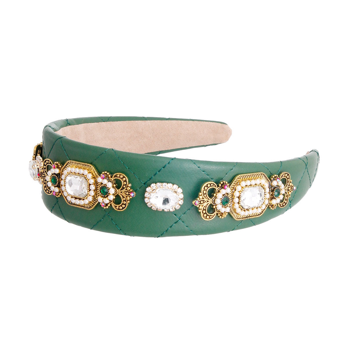 Green Vegan Leather Crystal Headband