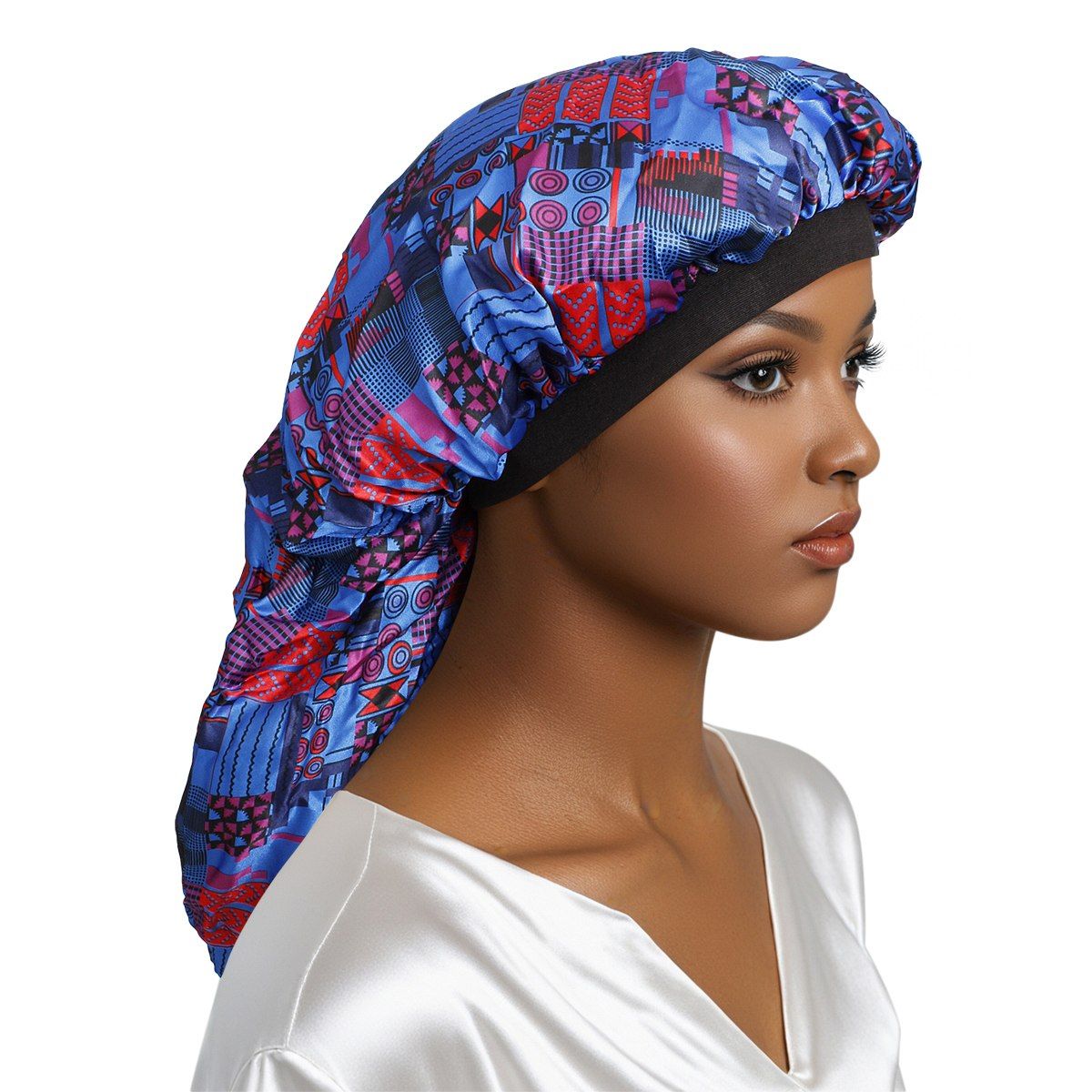 Braids Bonnet Cap Blue African Tribal Print Unisex