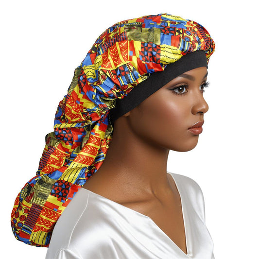 Braids Bonnet Cap Red African Tribal Print Unisex