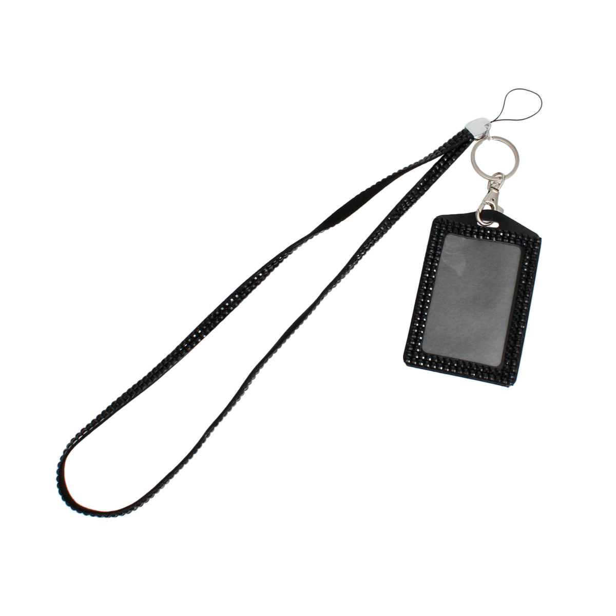 Black Rhinestone ID Lanyard Clip Keychain