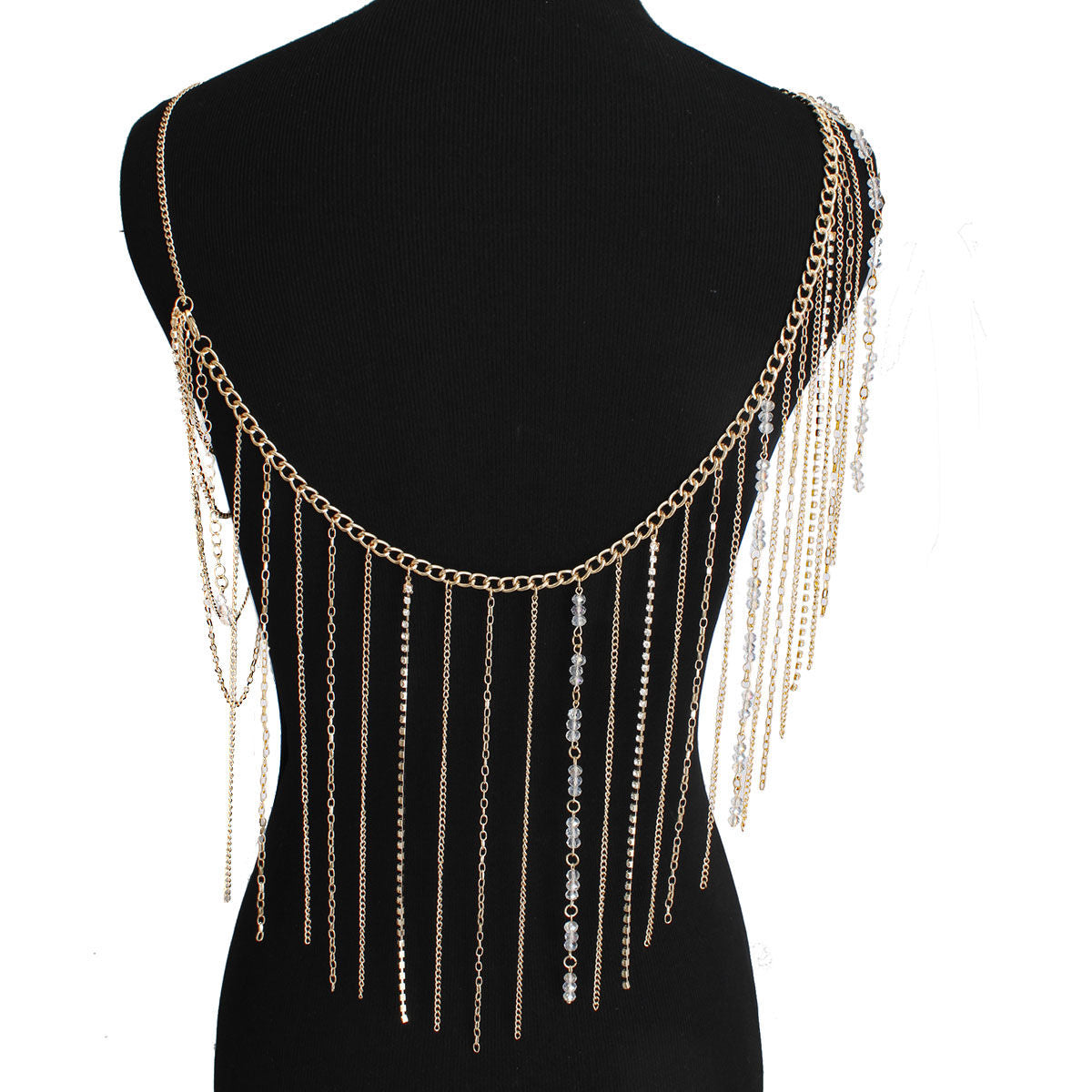 Gold Clear and White Bead One Shoulder Body Chain